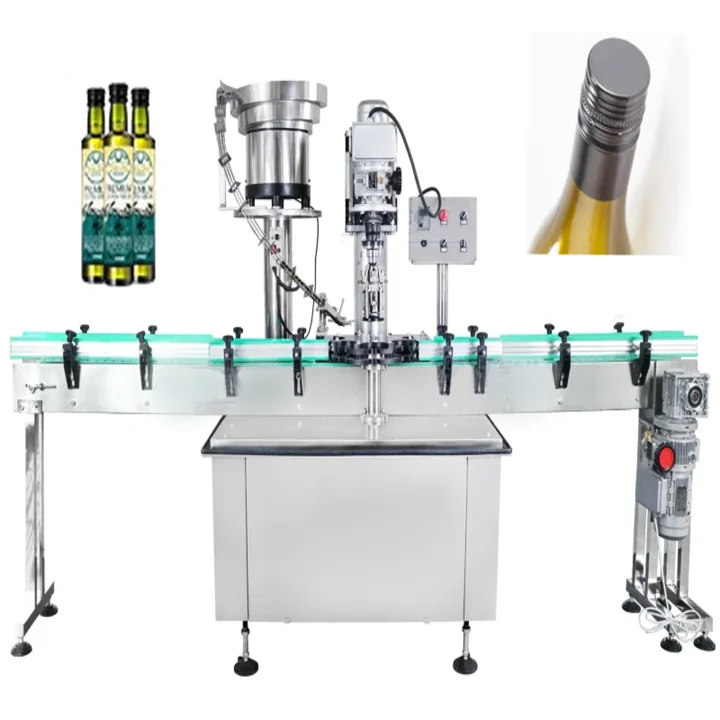 ROPP capping equipment with a conveyor, feeder bowl and upright capping head.
